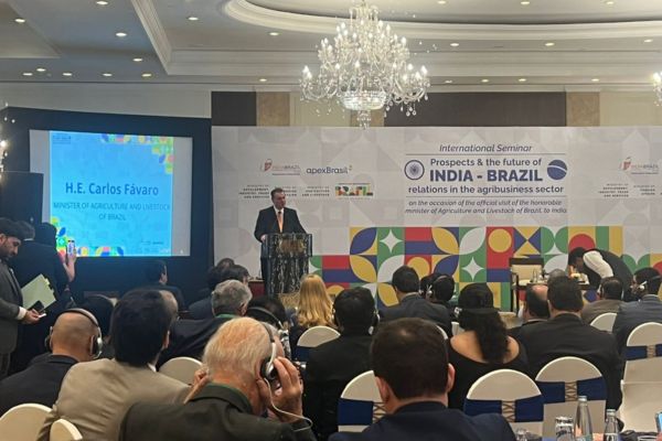 Imagem referente à participação do Ministro Carlos Fávaro na Missão Índia-Brasil.